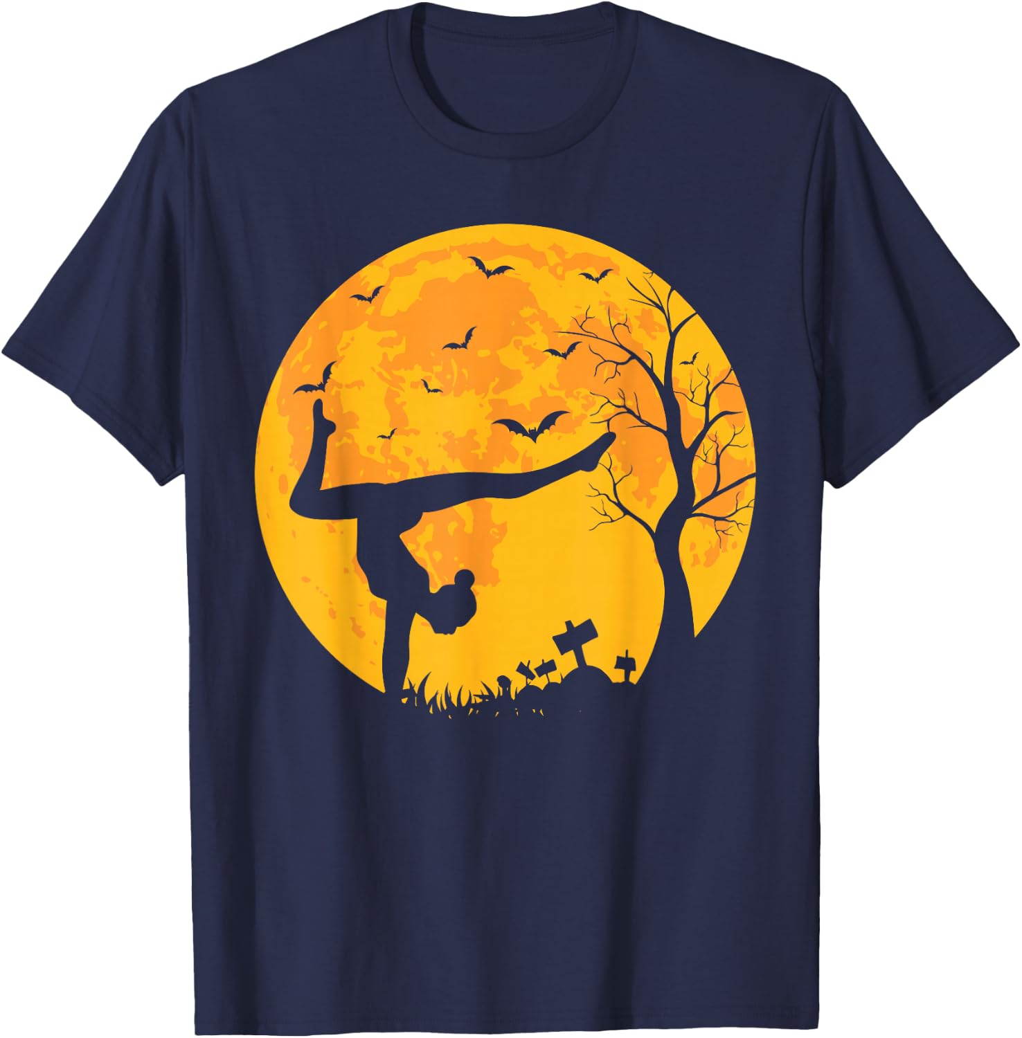Gymnastics Athlete And Moon Silhouette Funny Halloween T-Shirt - T-Shirt | Navy
