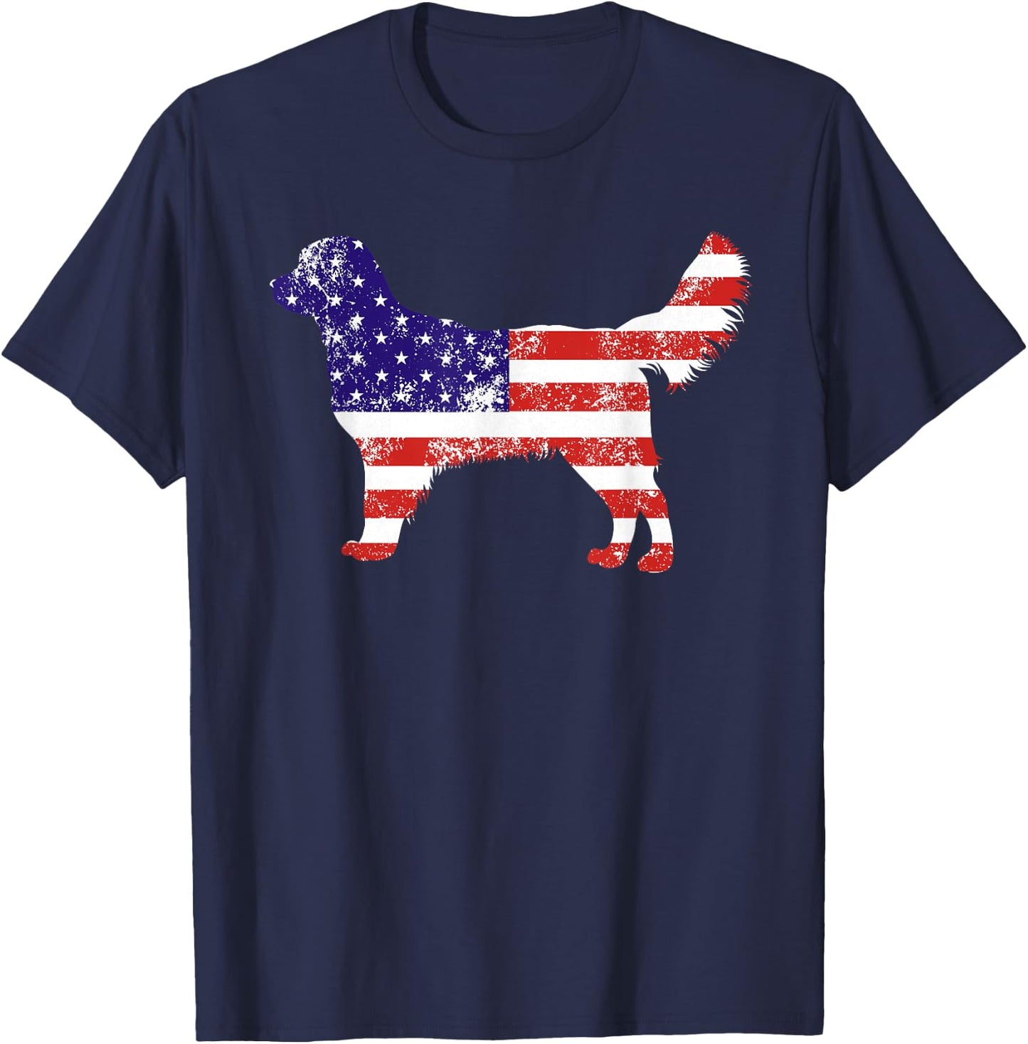 American Flag Golden Dog Retriever USA Retro 4th Of July Women Kids Men T-Shirt - T-Shirt | Navy