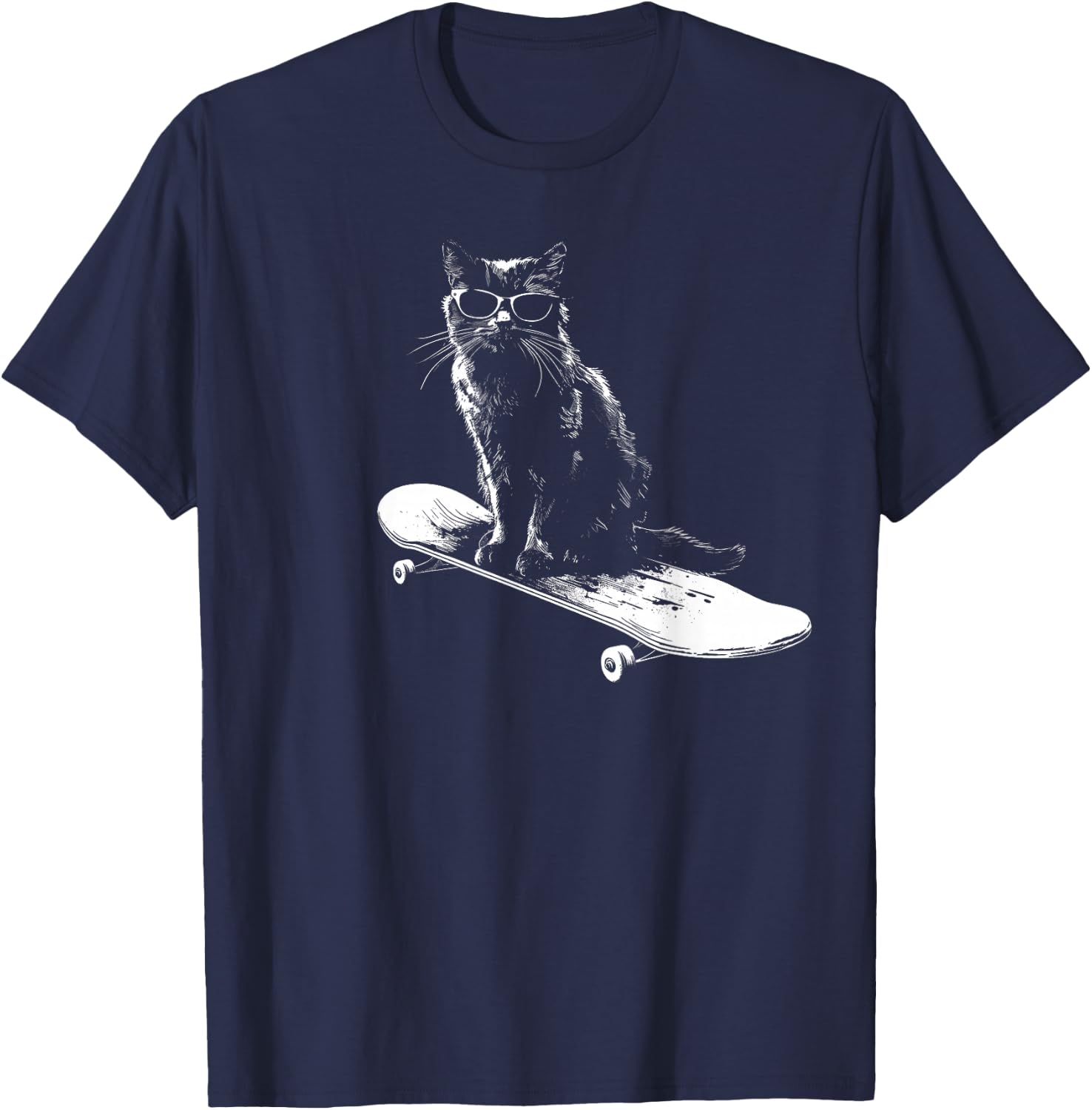Cool Skateboarding Cat with Sunglasses Women Kids T-Shirt - T-Shirt | Navy