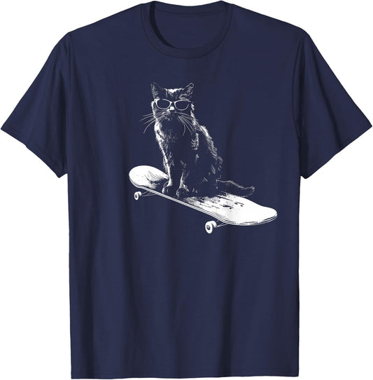 Cool Skateboarding Cat with Sunglasses Women Kids T-Shirt - T-Shirt | Navy