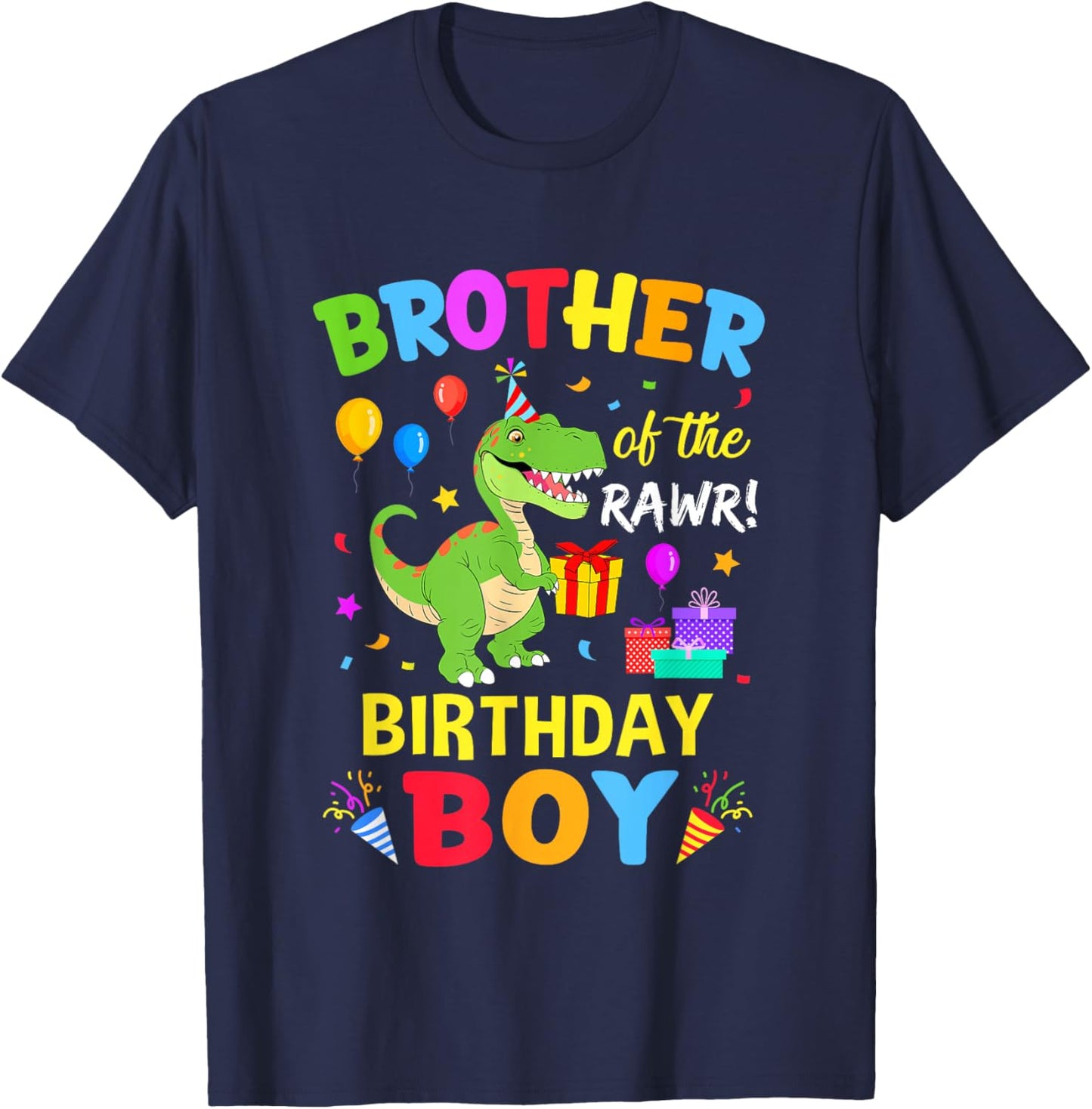 Brother of The Birthday Boy T-Rex Funny Dinosaur Boy Party T-Shirt - T-Shirt | Navy