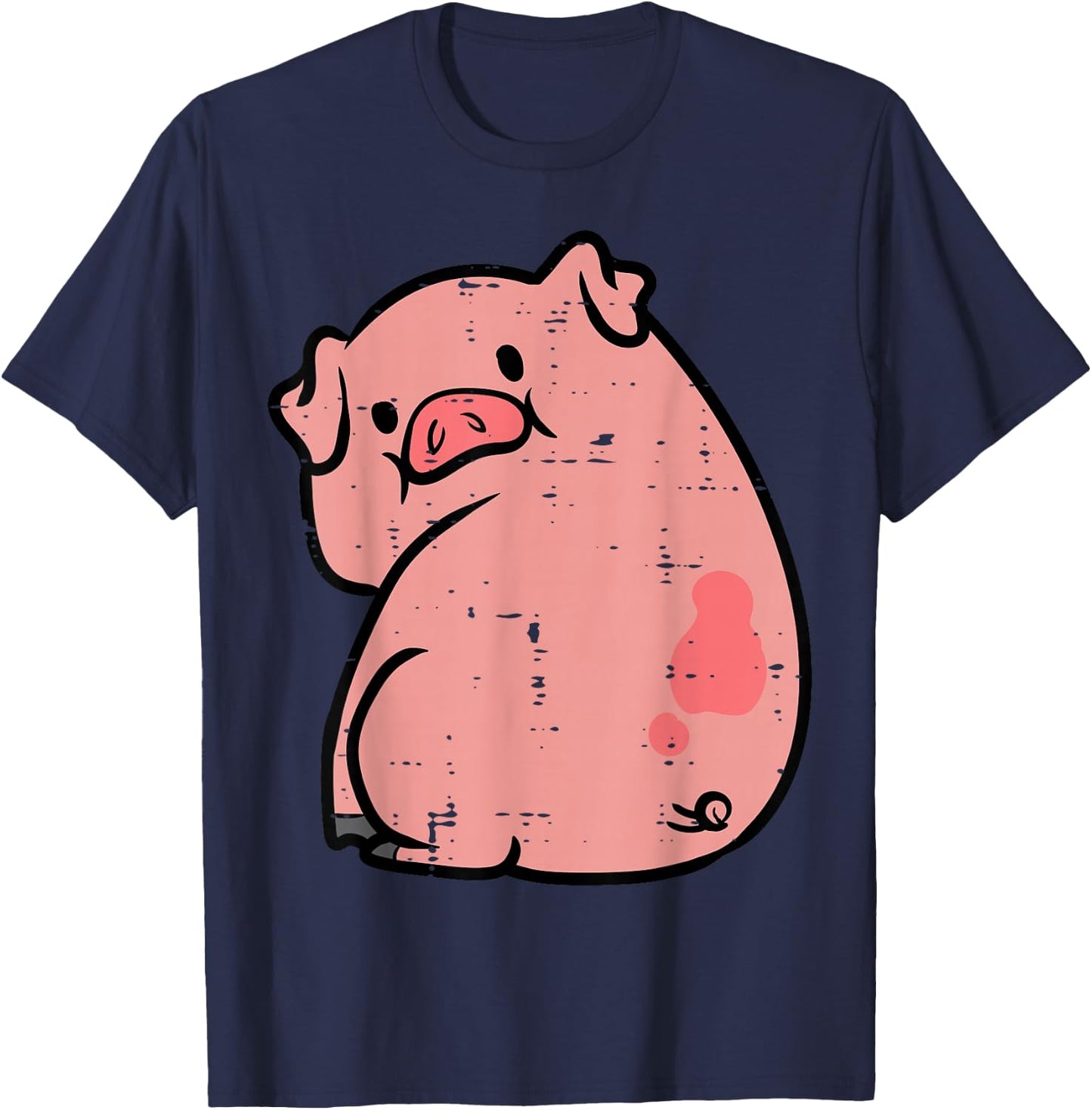Pig Looking Back Cute Hog Piggyback Meme Joke Men Women Kids T-Shirt - T-Shirt | Navy