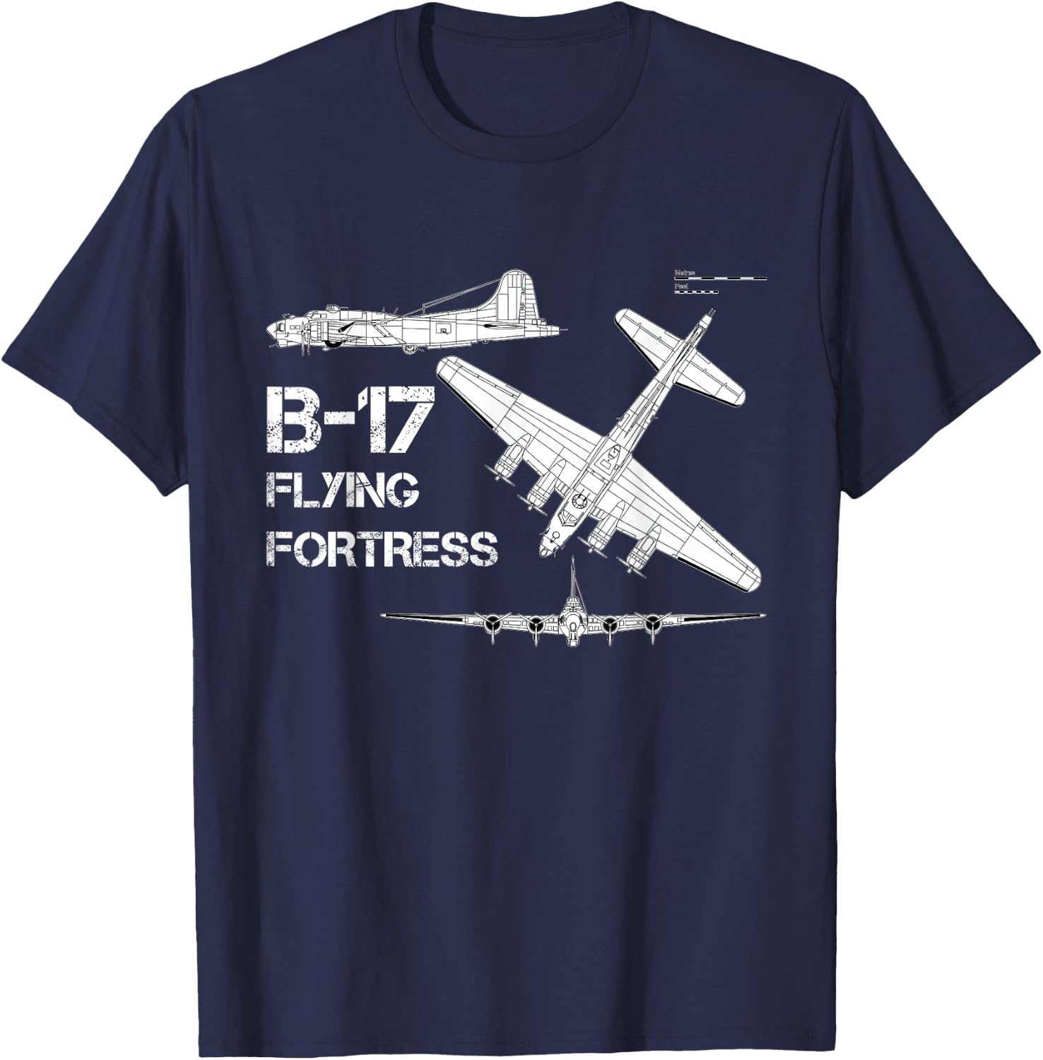 B-17 Flying Fortress WW2 Heavy Bomber Aircraft Blueprint T-Shirt - T-Shirt | Navy