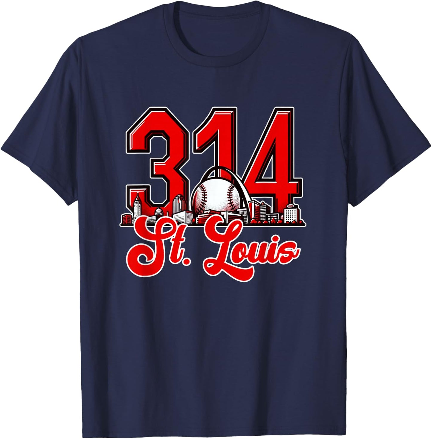 St. Louis 314 Red and White Arch Skyline T-Shirt - T-Shirt | Navy