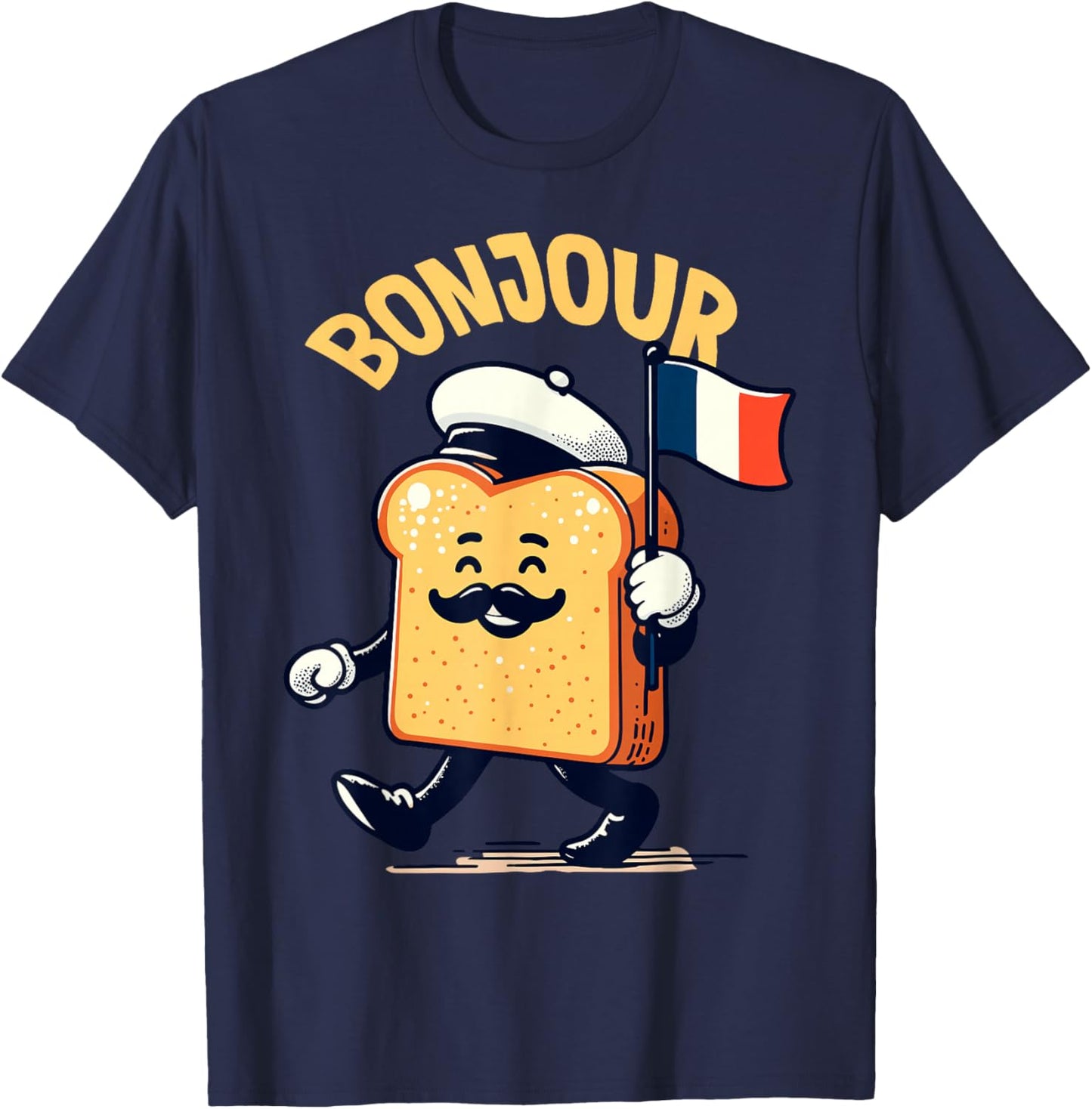 french bread toast bon jour cute kawaii French bread toast T-Shirt - T-Shirt | Navy