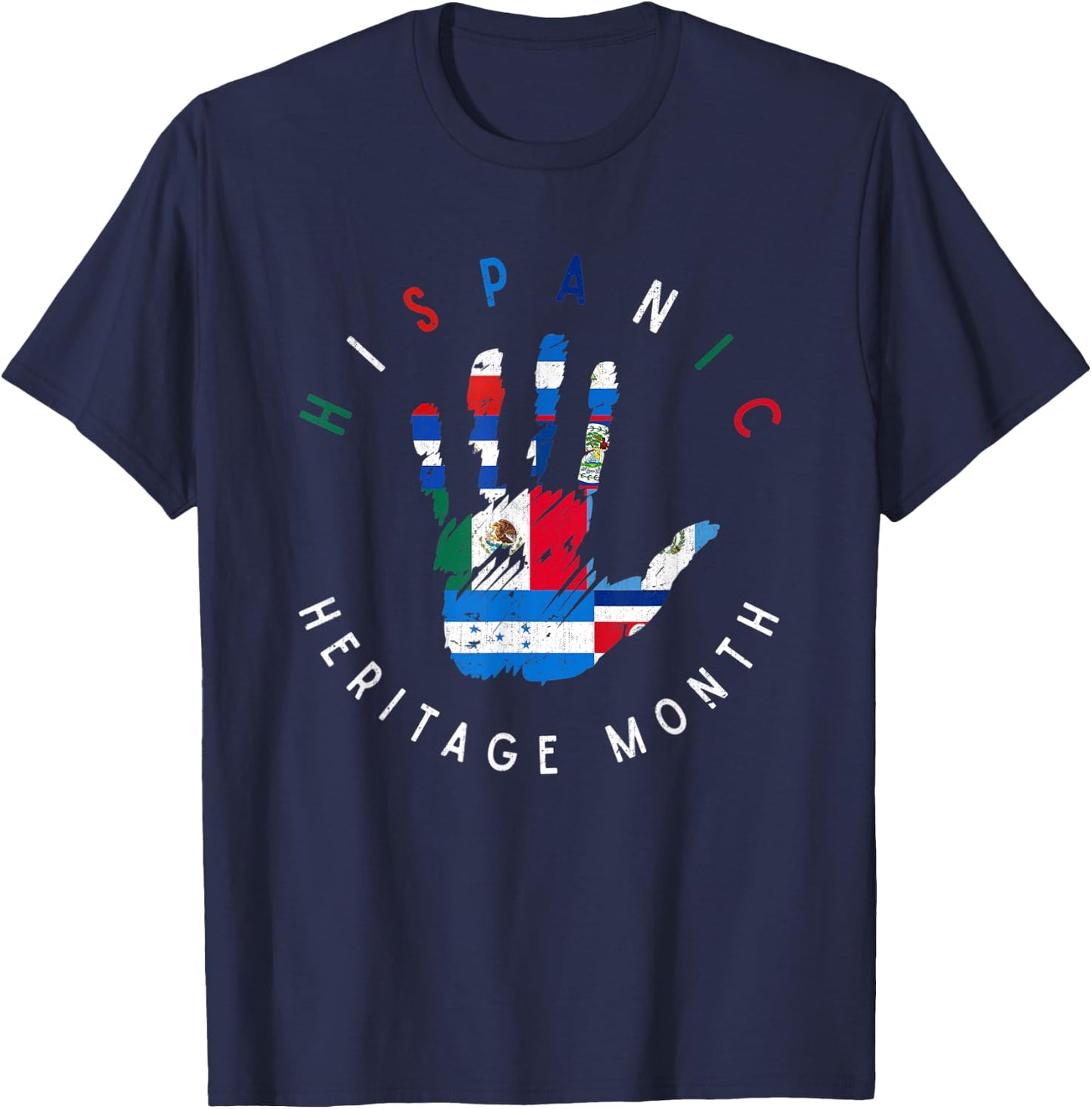 Proud Latin American Flag Hand Hispanic Heritage Month Women Kids Men T-Shirt - T-Shirt | Navy