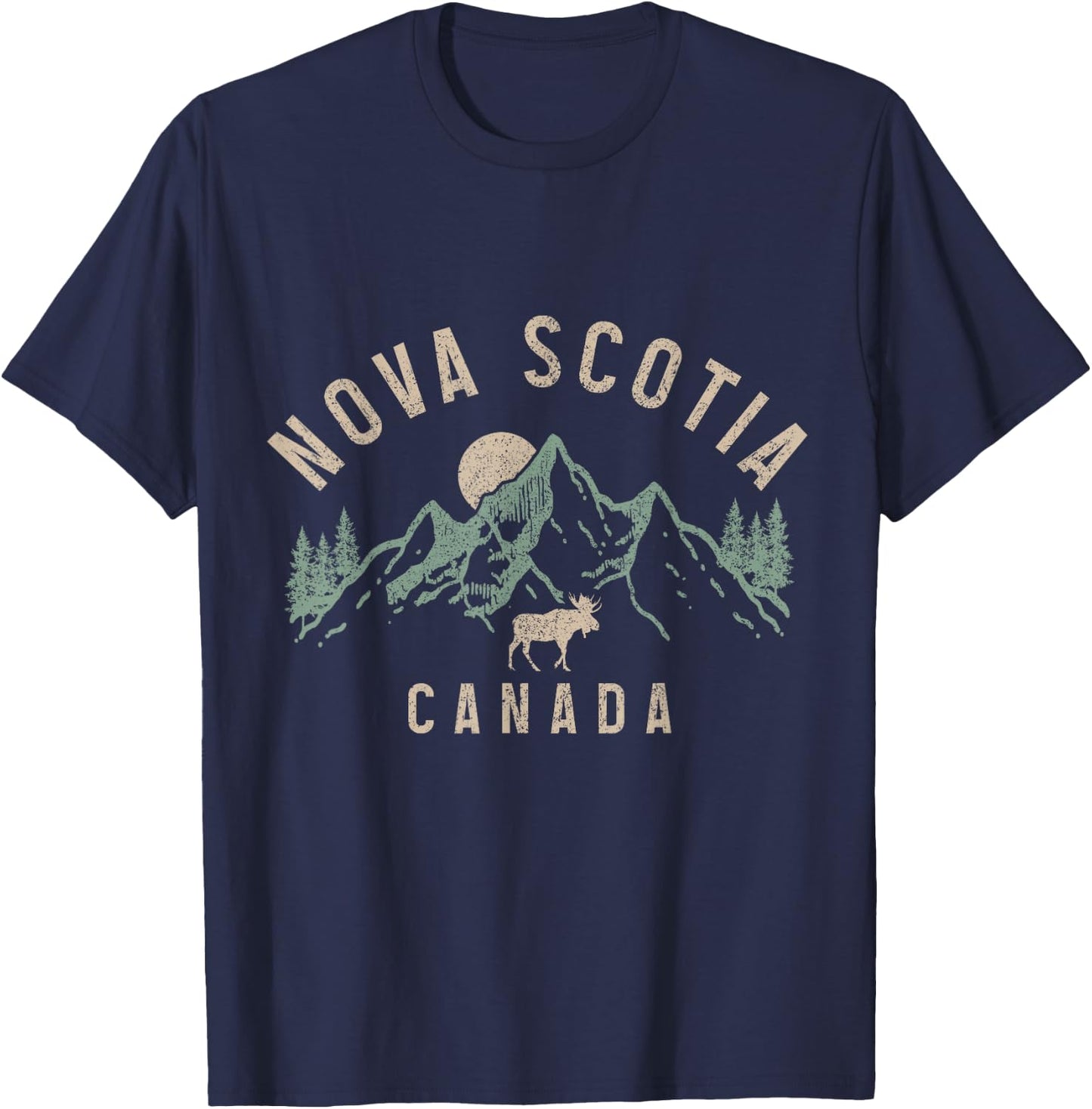 Nova Scotia Canada Souvenir Vintage Mountains Moose T-Shirt - T-Shirt | Navy