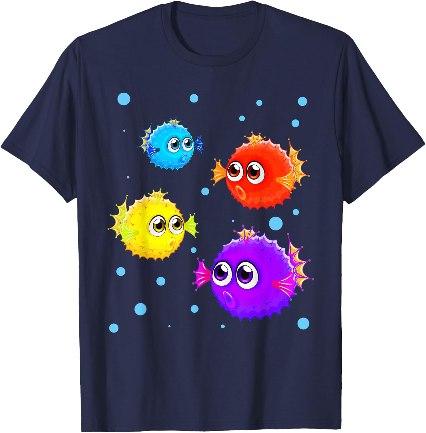 Colorful Puffer Fish Boys Girls Blowfishes T-Shirt - T-Shirt | Navy