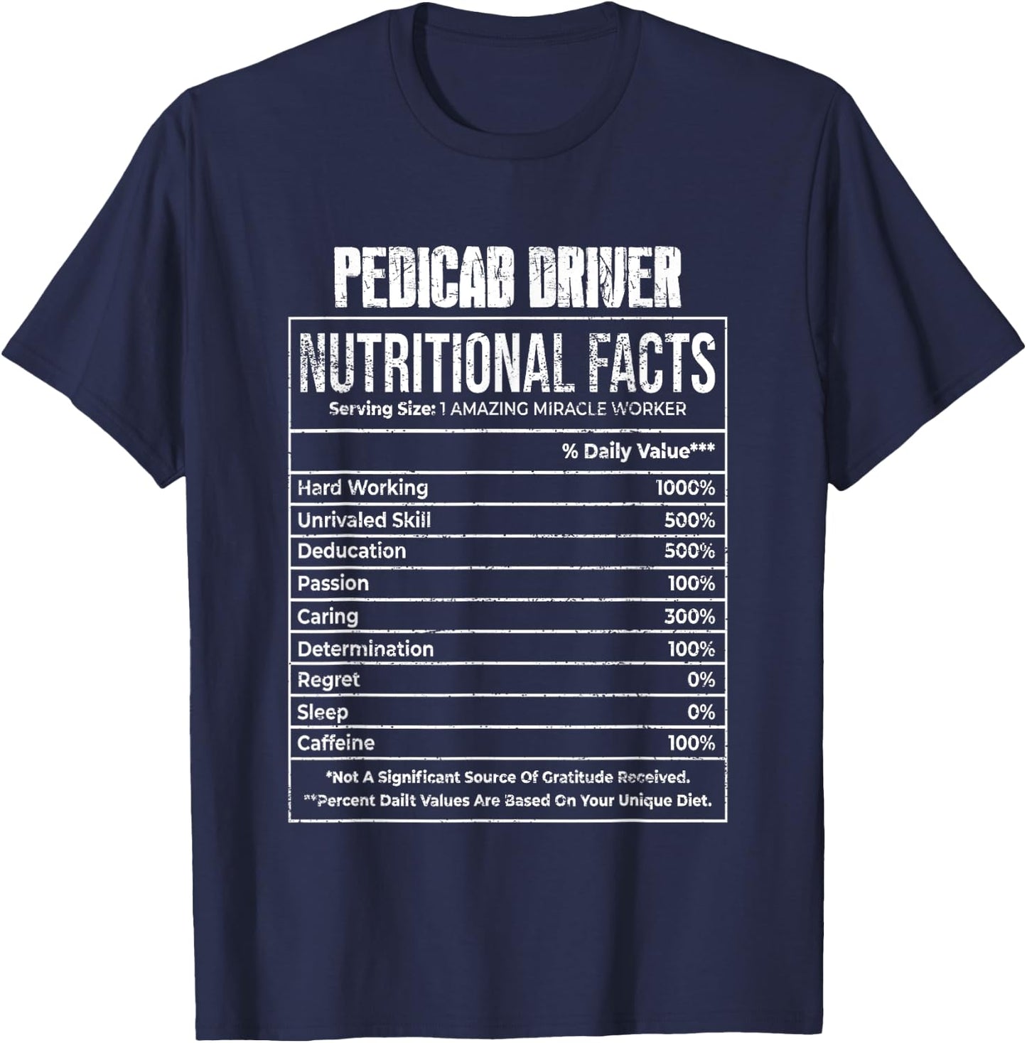 Nutritional Facts Pedicab Driver Job Tittle T-Shirt - T-Shirt | Navy