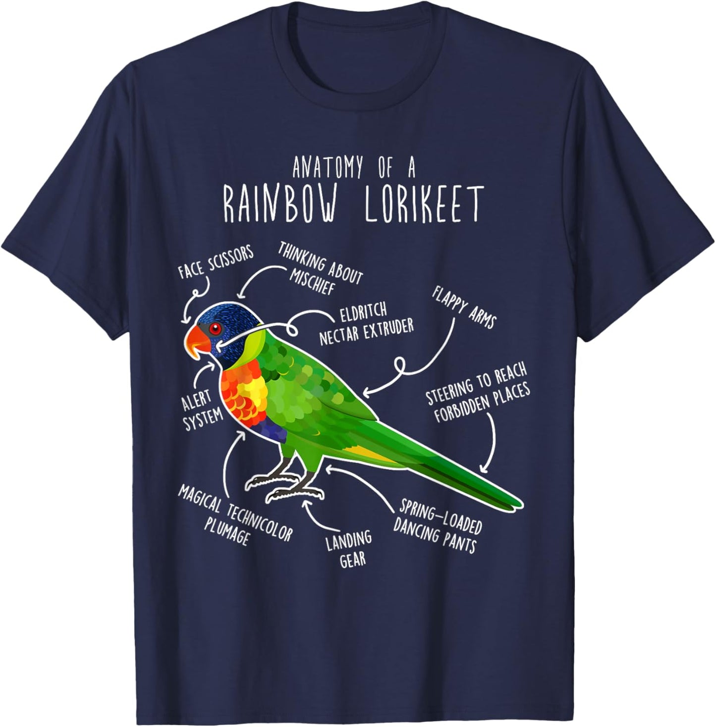 Rainbow Lorikeet Parrot Anatomy, Funny Cute Pet Lover Bird T-Shirt - T-Shirt | Navy