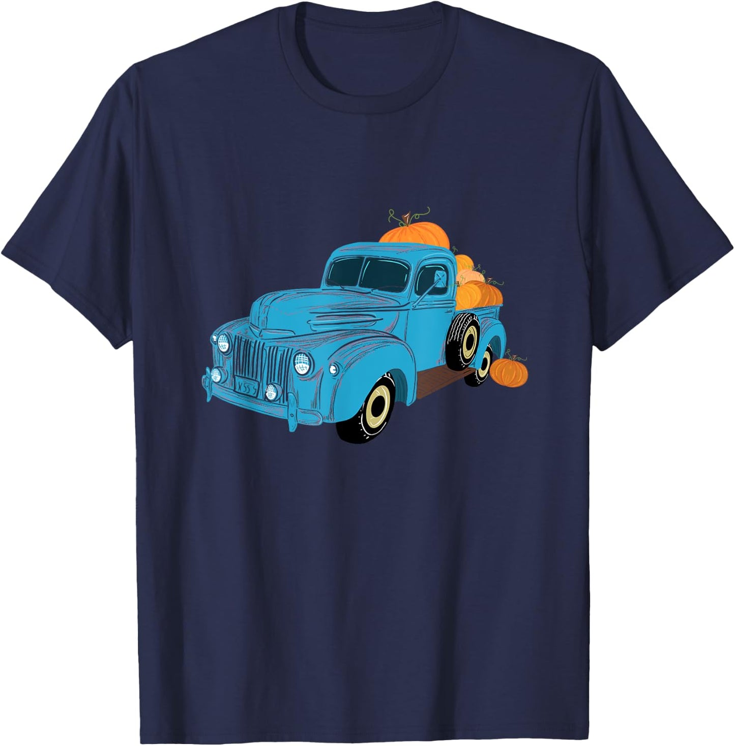 Fall Pumpkin Harvest Time Old Pickup Farm Truck T-Shirt - T-Shirt | Navy