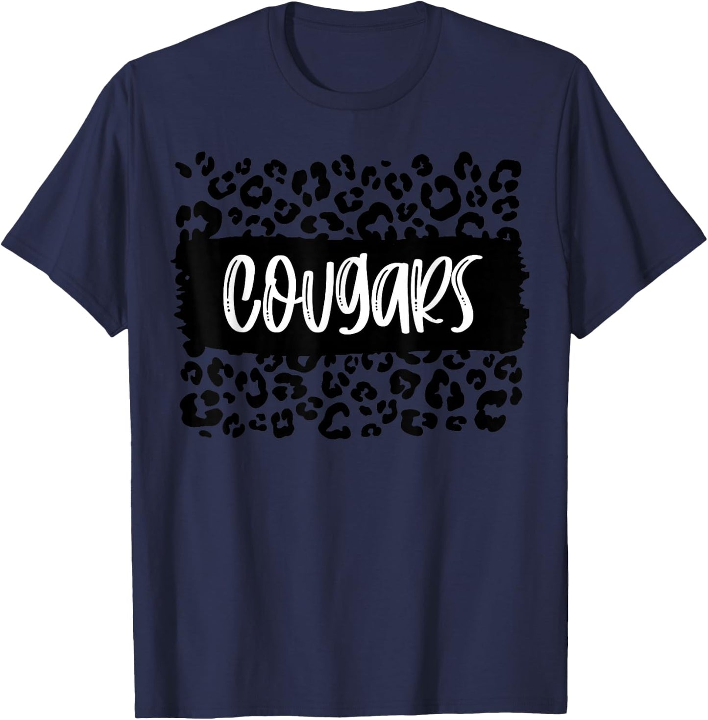 Cougars Team Mascot School Spirit Game Night Leopard Print T-Shirt - T-Shirt | Navy
