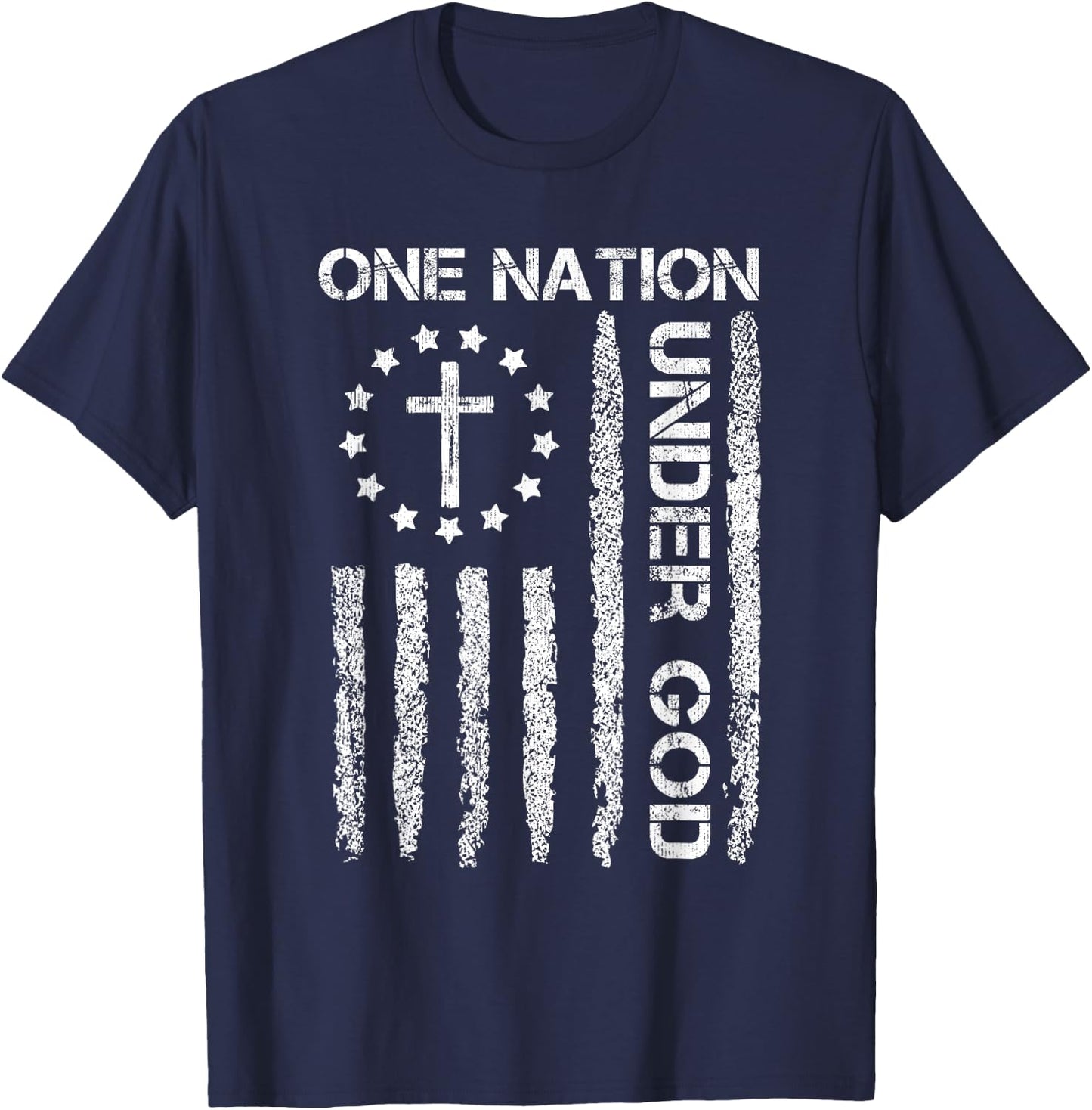 One Nation Under God USA Flag 4th July Christian Religious Men T-Shirt - T-Shirt | Navy