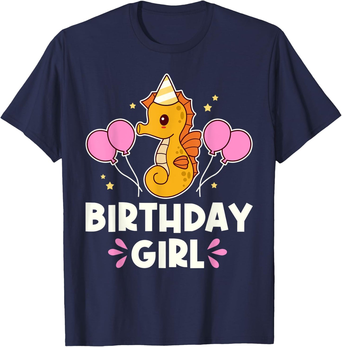 Cute Seahorse Birthday Girl Graphic T-Shirt - T-Shirt | Navy