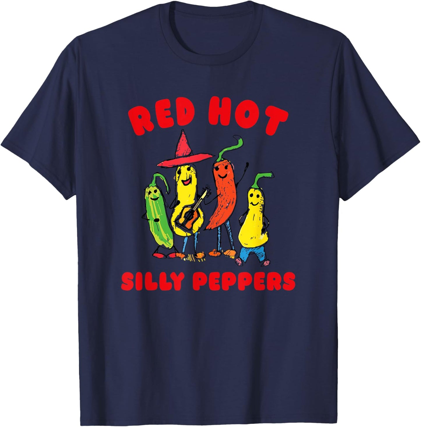 Red Hot Silly Peppers, Funny T-Shirt - T-Shirt | Navy