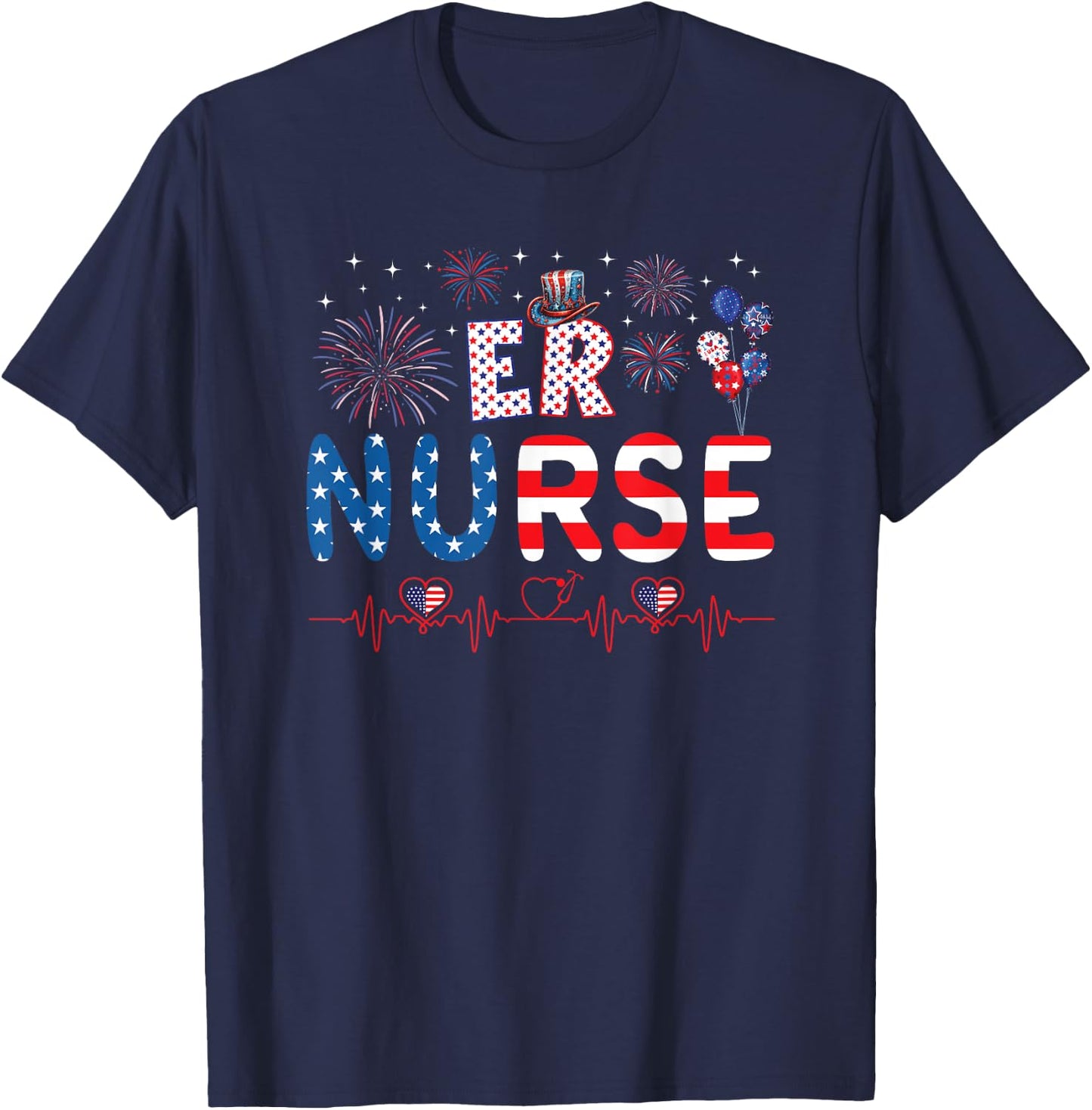 4th Of July ER Nurse T-Shirt - T-Shirt | Navy