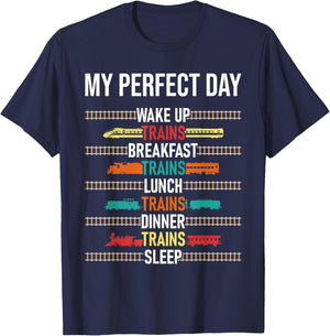 My Perfect Day - Model Train Lover Railroad Collector T-Shirt - T-Shirt | Navy
