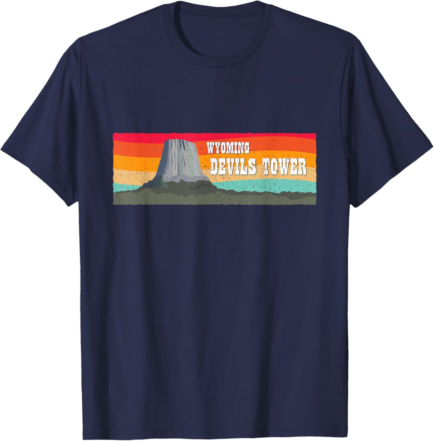 Vintage Retro 1970s 1980s Devils Tower Monument Wyoming T-Shirt - T-Shirt | Navy