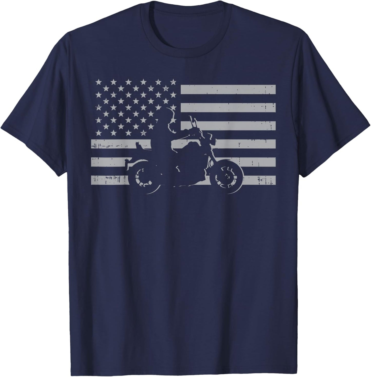 Motorcycle US Flag Biker Motorbike Men Women Kids Teen Youth T-Shirt - T-Shirt | Navy