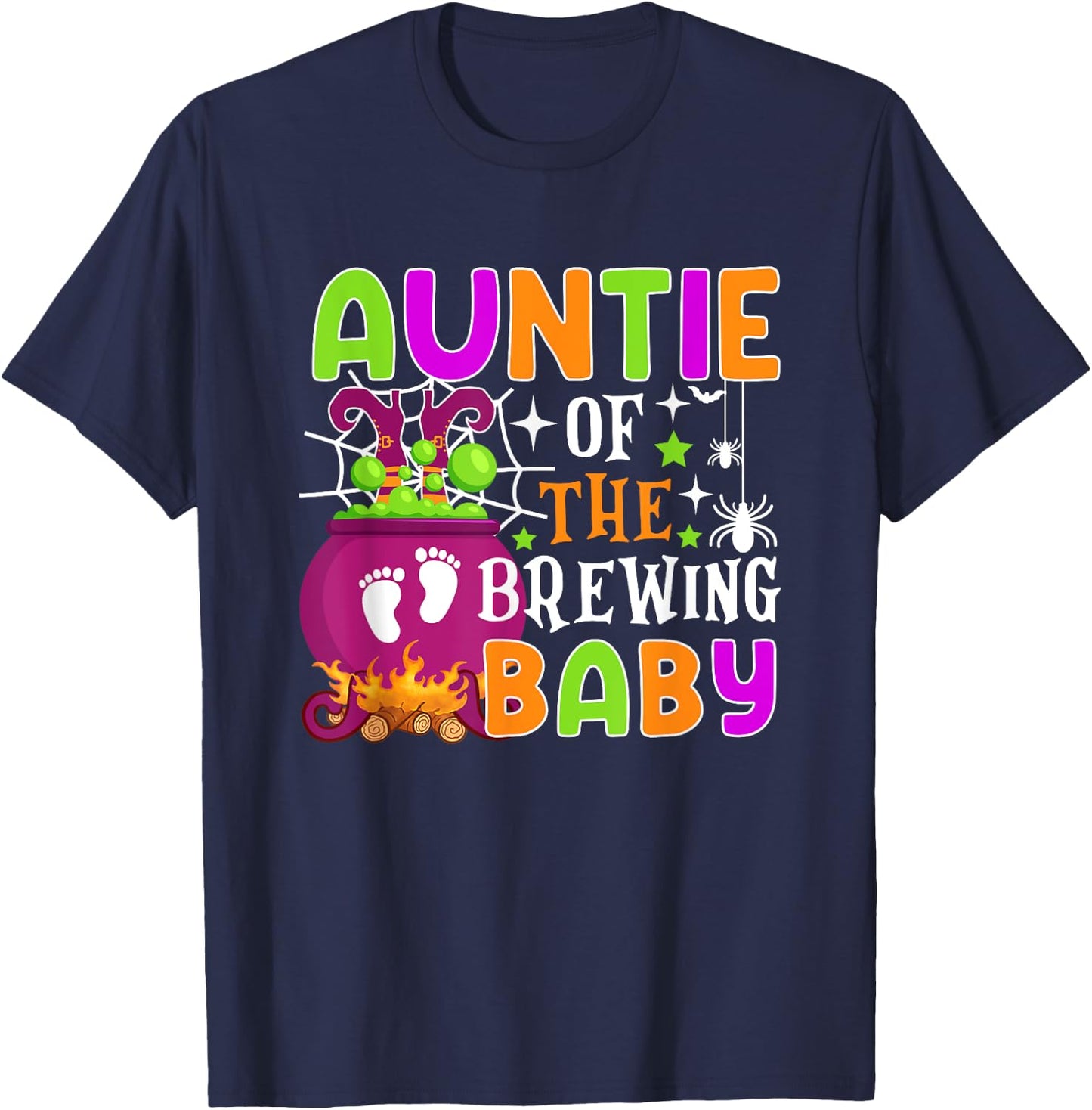 Auntie of Brewing Baby Halloween Theme Baby Shower Spooky T-Shirt - T-Shirt | Navy