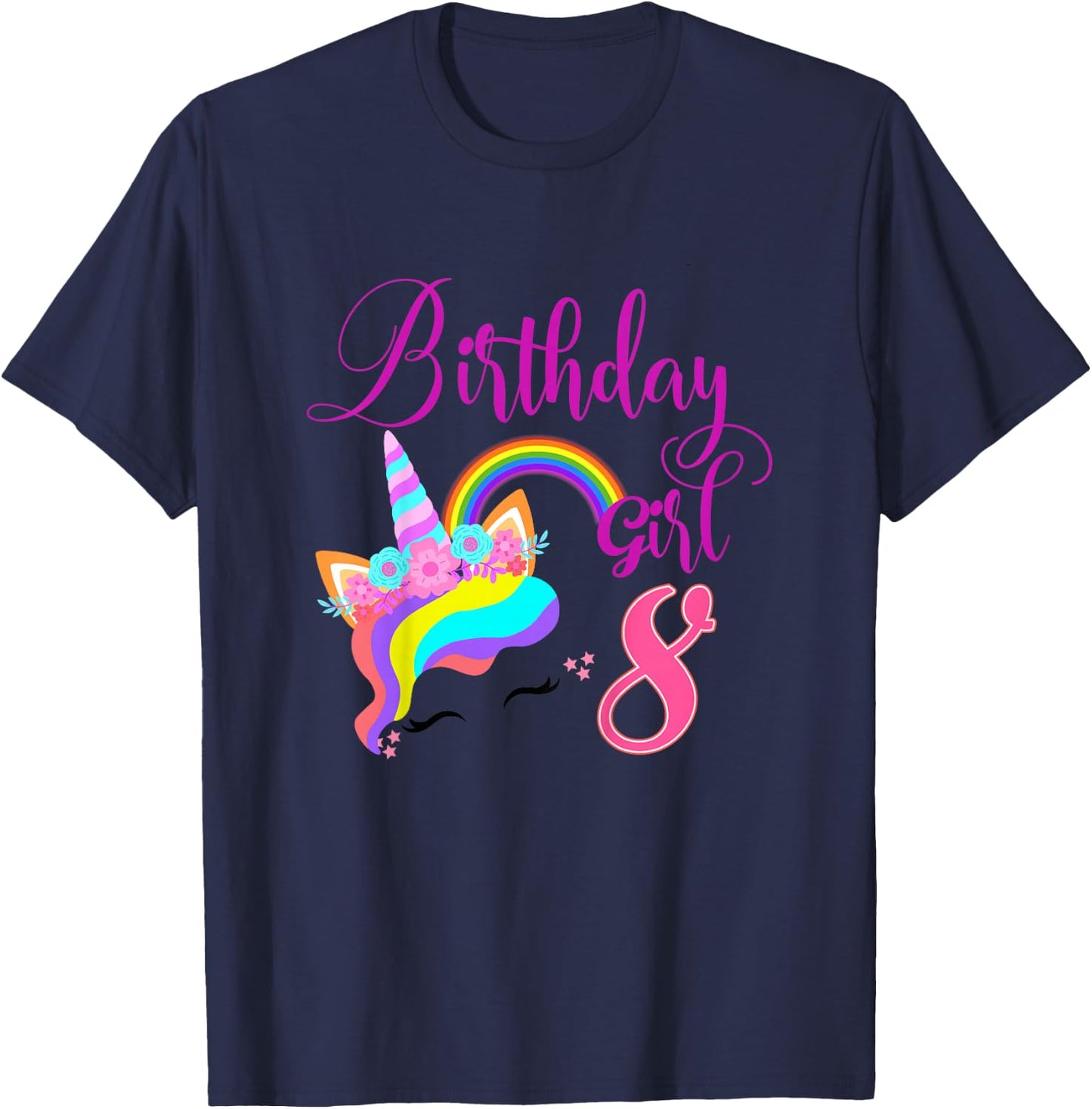 Kids I'm 8th The Birthday for Girl Unicorn 8 Year Old Birthday T-Shirt - T-Shirt | Navy