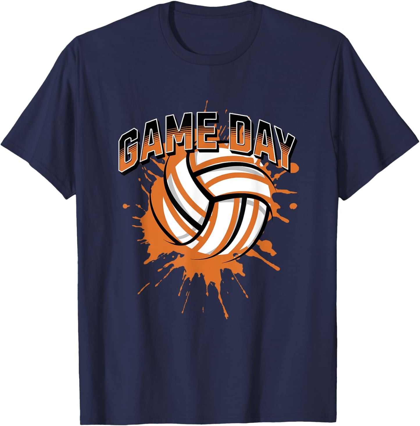 Volleyball Parents Team Game Day Orange Black & Gray Art T-Shirt - T-Shirt | Navy