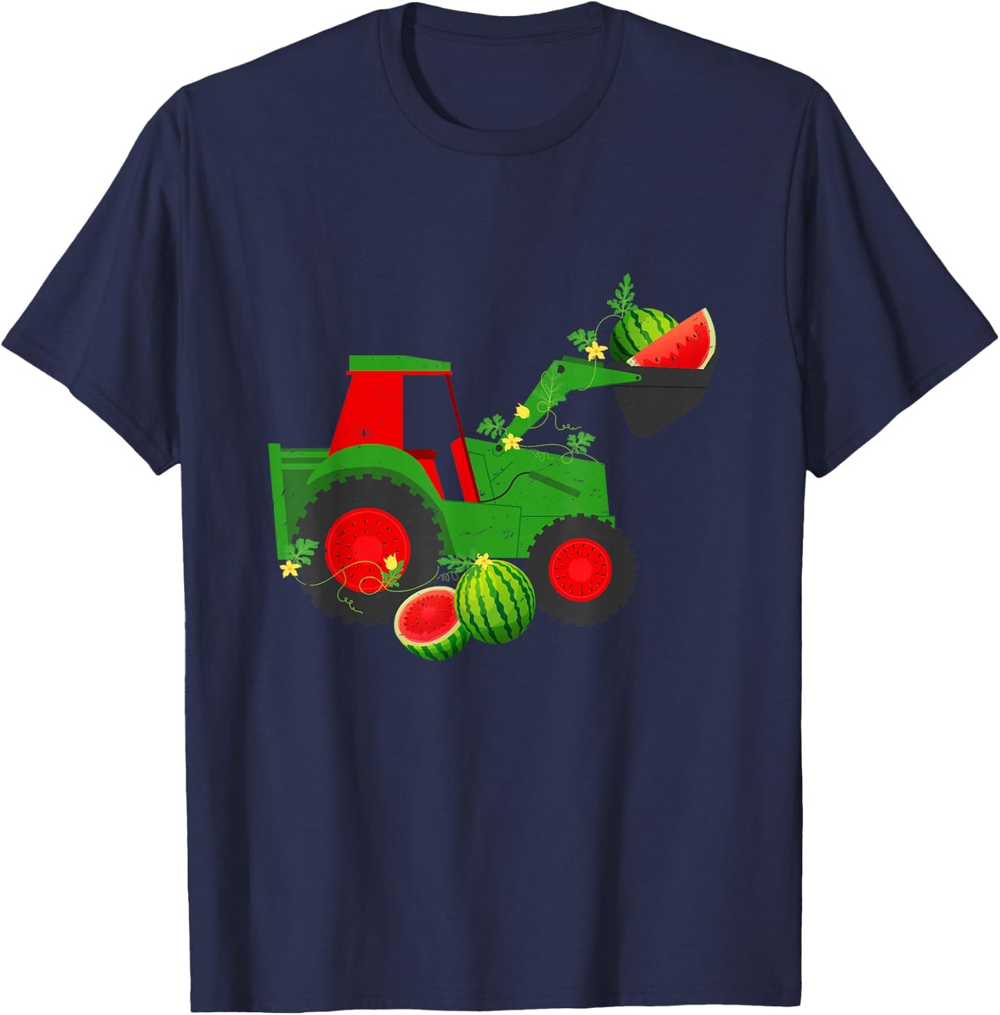 Farm Tractor Watermelon Summer Vacation Fruit Lover Kids T-Shirt - T-Shirt | Navy