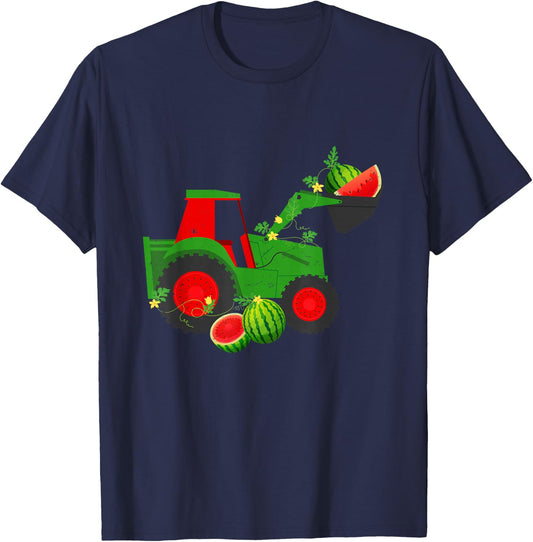 Farm Tractor Watermelon Summer Vacation Fruit Lover Kids T-Shirt - T-Shirt | Navy