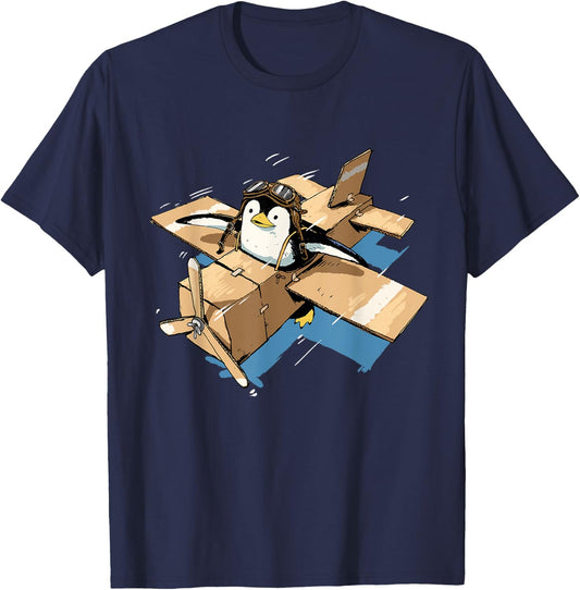 Flying Penguin Shirt Penguin Lover Penguin Airplane Pilot T-Shirt - T-Shirt | Navy
