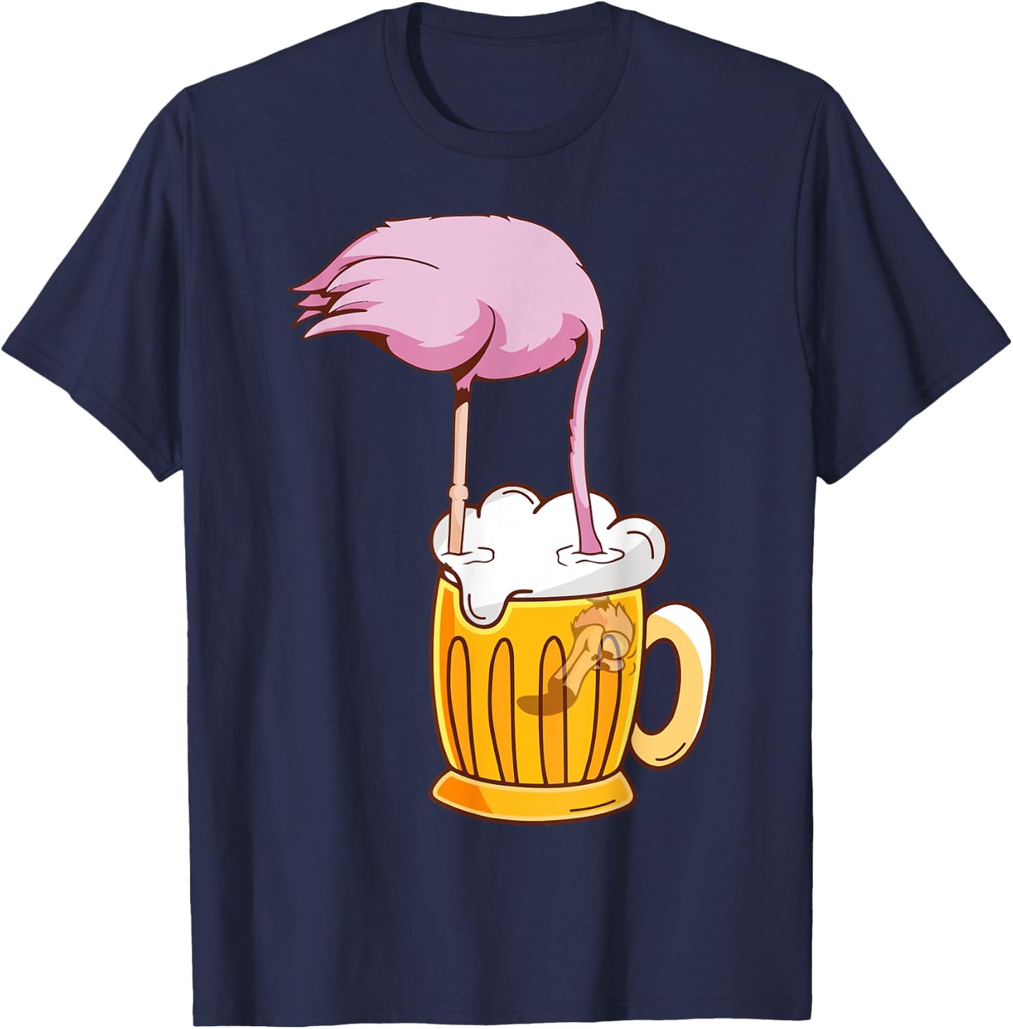 Flamingo Beer, Pink Flamingo Drink T-Shirt - T-Shirt | Navy