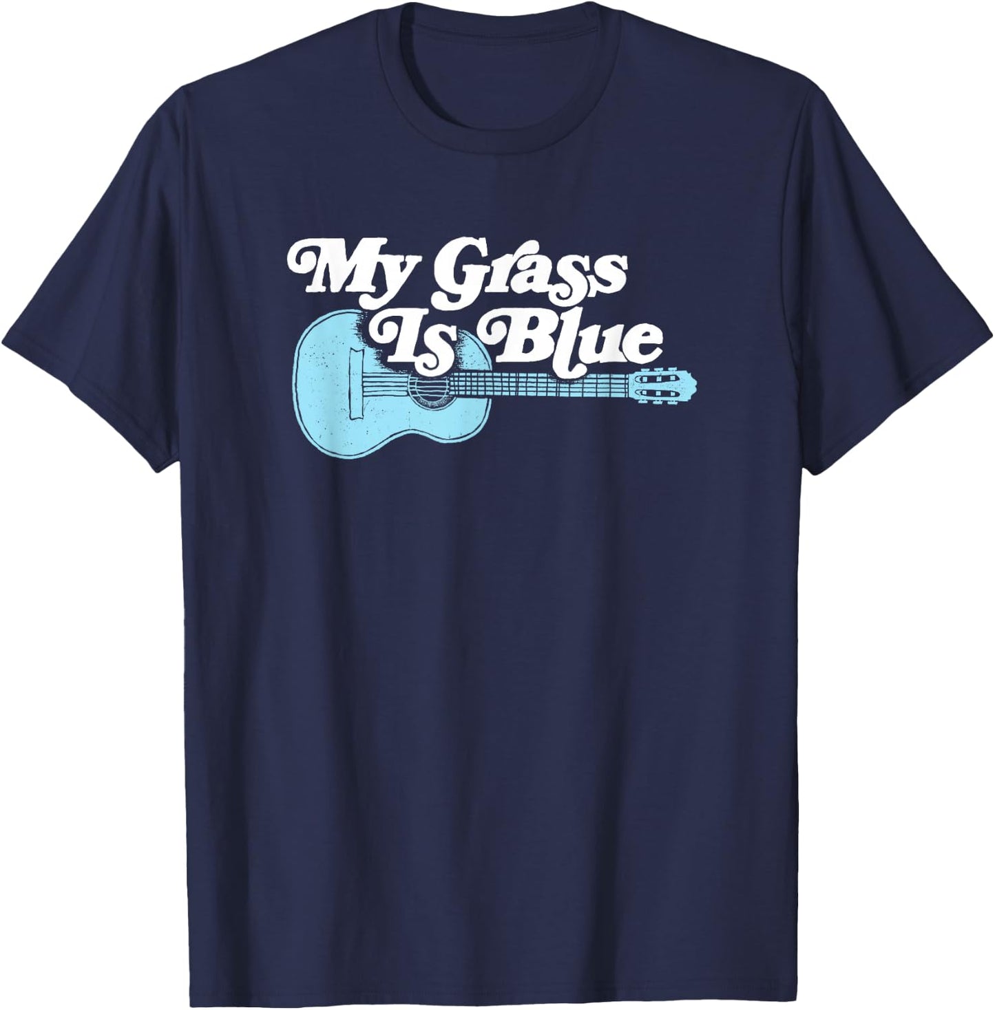 Vintage My Grass Is Blue Bluegrass Music Retro Guitar T-Shirt - T-Shirt | Navy