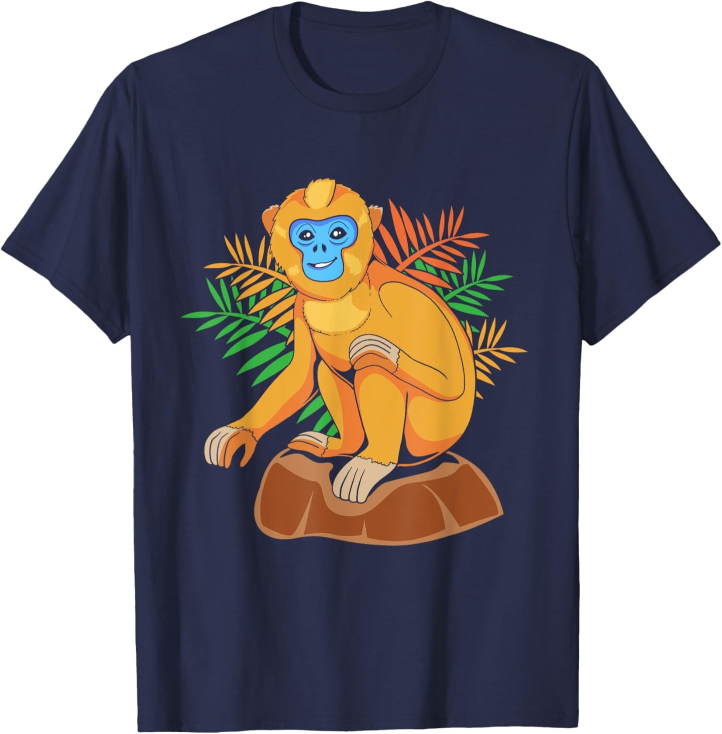Funny Golden Snub Nosed Monkey Sitting T-Shirt - T-Shirt | Navy