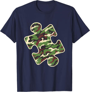 Autism Awareness Camo Puzzle Piece Vintage Camoflauge T-Shirt - T-Shirt | Navy