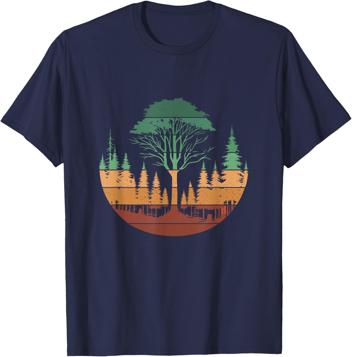 Trees Wildlife Nature Outdoors Retro Vintage Forest T-Shirt - T-Shirt | Navy