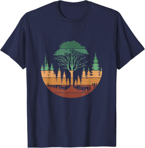 Trees Wildlife Nature Outdoors Retro Vintage Forest T-Shirt - T-Shirt | Navy