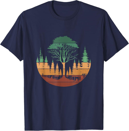 Trees Wildlife Nature Outdoors Retro Vintage Forest T-Shirt - T-Shirt | Navy