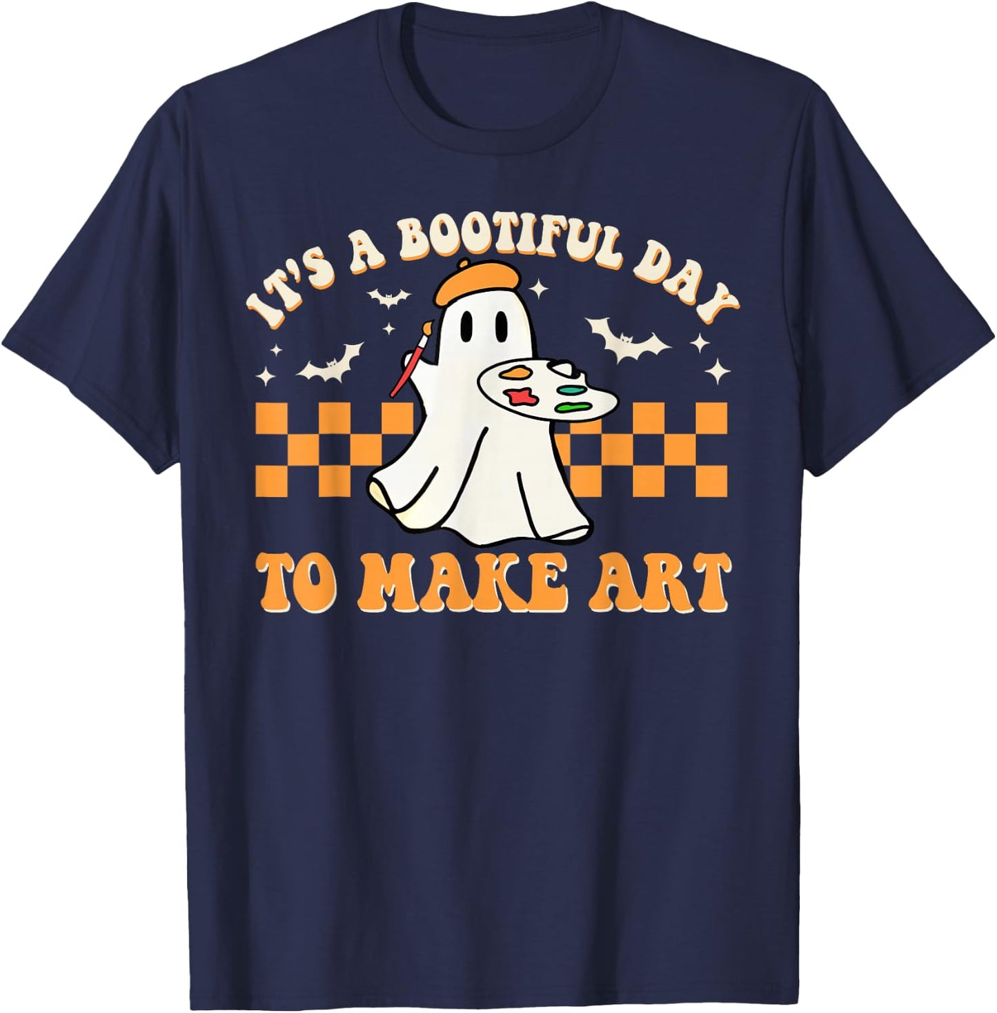 It's A Bootiful Day To Make Art Halloween Art Teacher Groovy T-Shirt - T-Shirt | Navy
