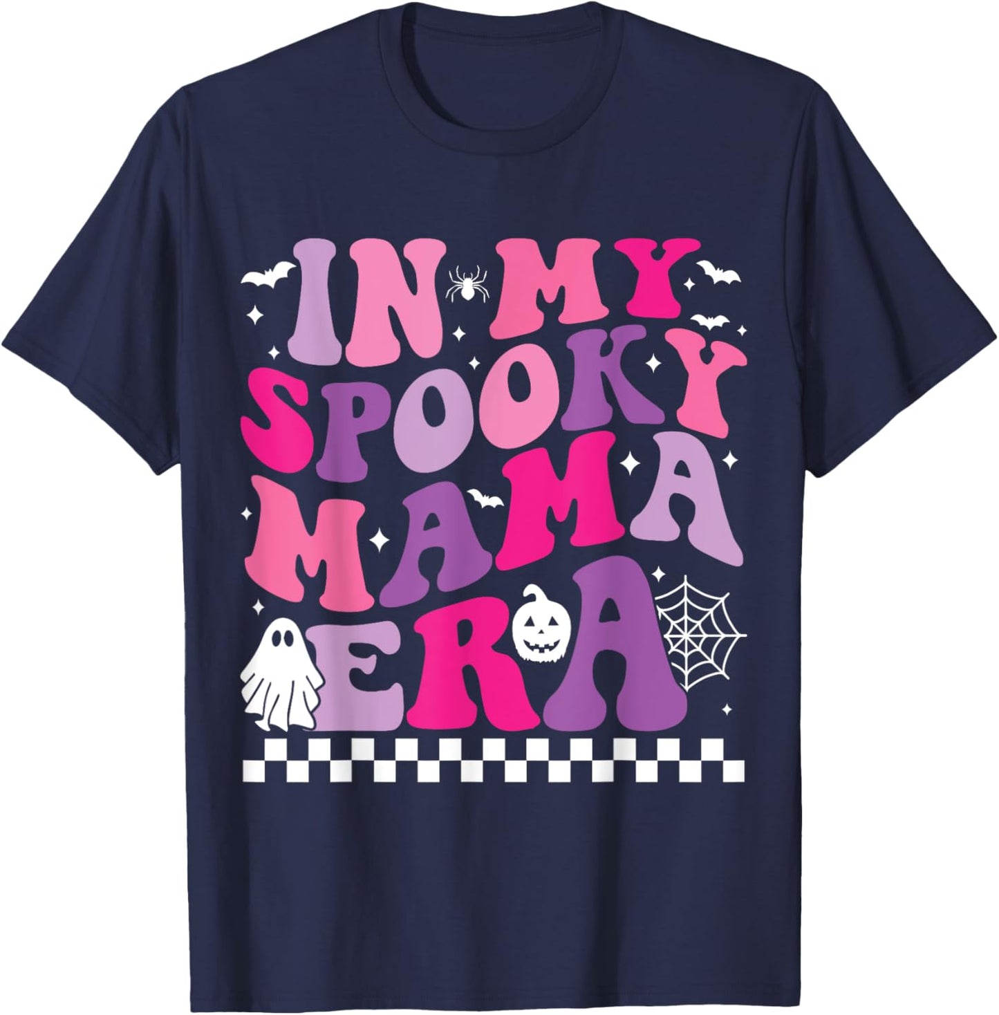 Groovy In My Spooky Mama Era Funny Halloween Mom Ghost T-Shirt - T-Shirt | Navy