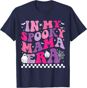 Groovy In My Spooky Mama Era Funny Halloween Mom Ghost T-Shirt - T-Shirt | Navy