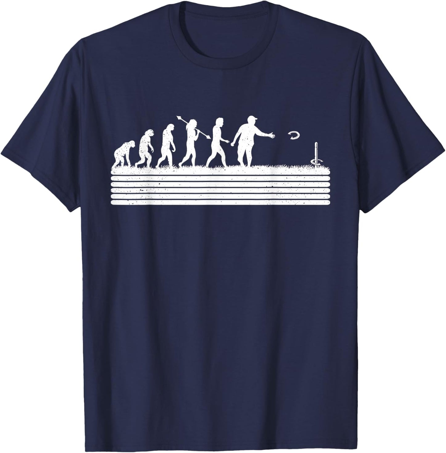 Horseshoe Pitching Evolution Funny Horseshoe Pitching T-Shirt - T-Shirt | Navy