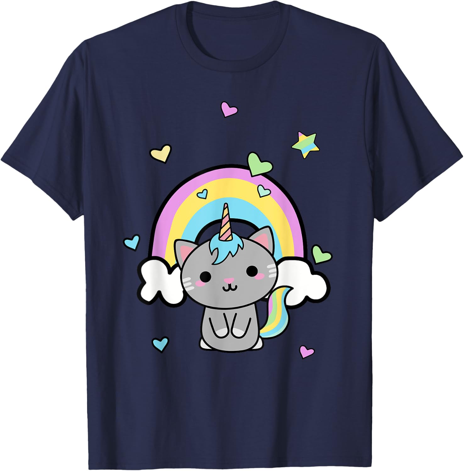Unicorn Cat Rainbow Cute Gift T-Shirt - T-Shirt | Navy
