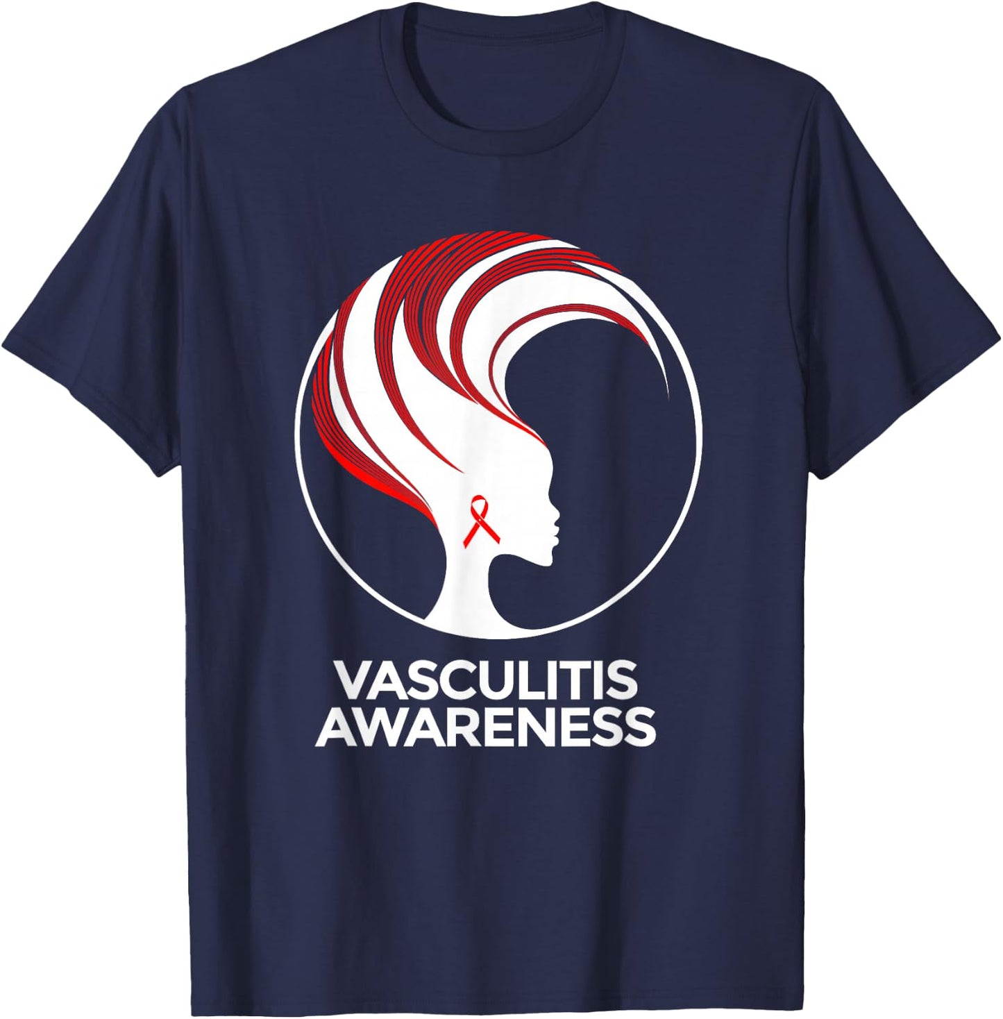 Vasculitis Awareness Red Ribbon Support Strong Hope T-Shirt - T-Shirt | Navy