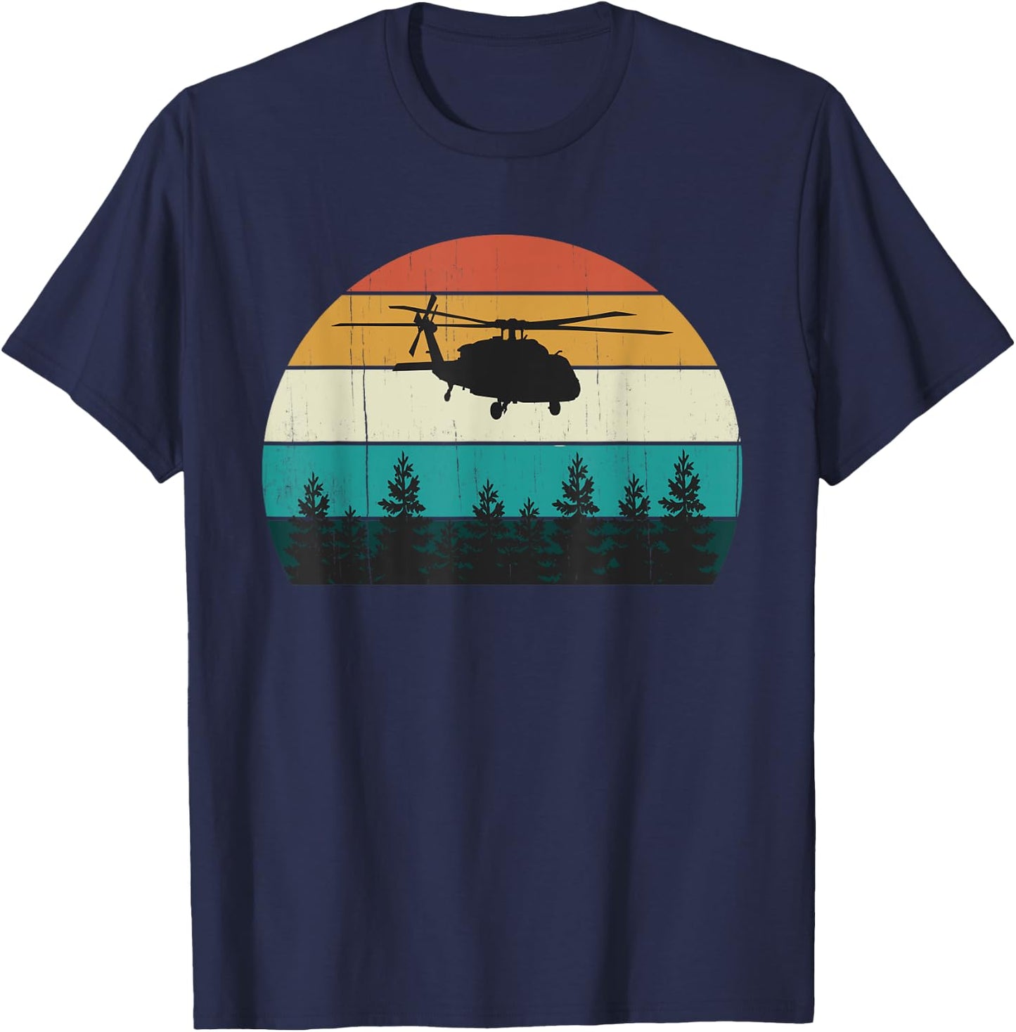 Retro Black Hawk Helicopter Pilot - Vintage Air War Sunset T-Shirt - T-Shirt | Navy
