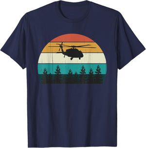 Retro Black Hawk Helicopter Pilot - Vintage Air War Sunset T-Shirt - T-Shirt | Navy