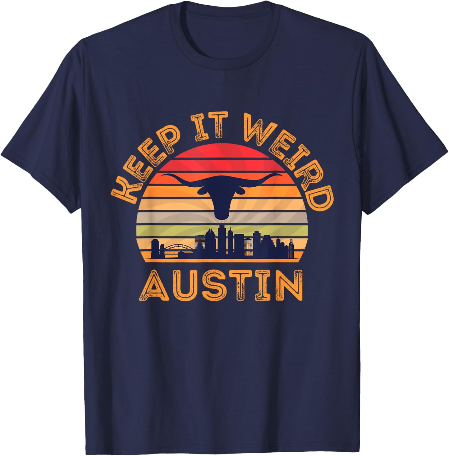 Austin, Texas Keep It Weird Longhorn Sunset T-Shirt - T-Shirt | Navy