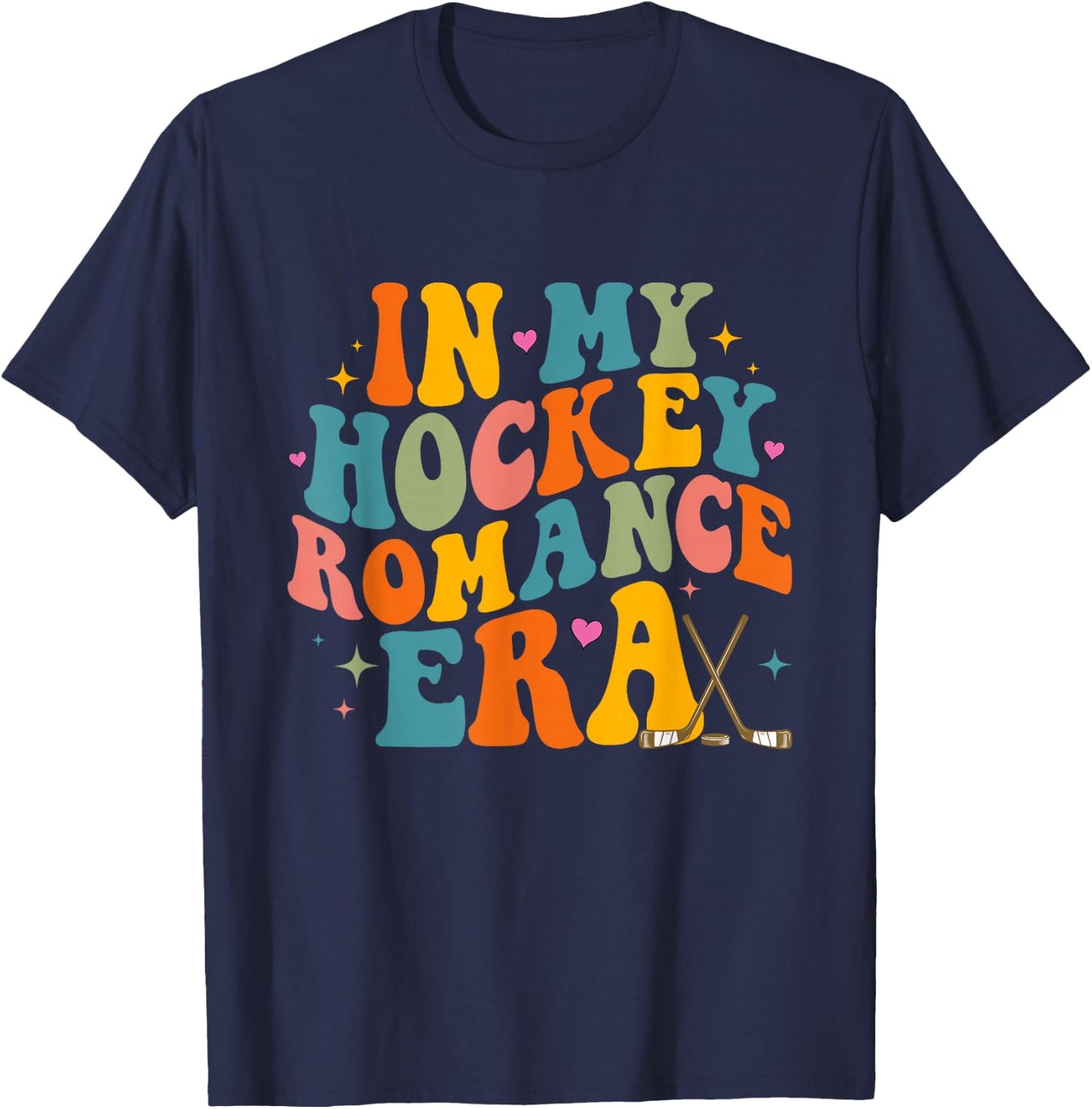 In My Hockey Romance Era Retro Groovy Game Day Funny Sports T-Shirt - T-Shirt | Navy