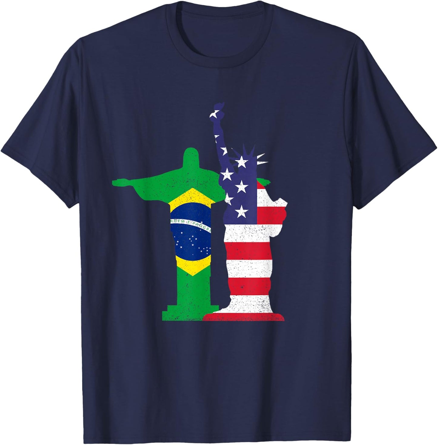 Half Brazilian Half American USA Brazil Culture Patriot Flag T-Shirt - T-Shirt | Navy