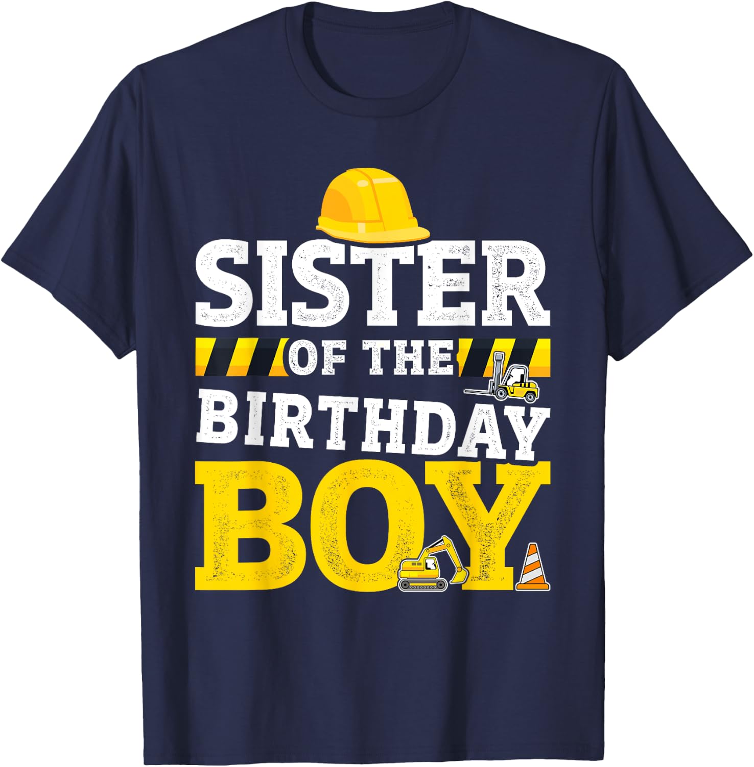 Sister of birthday boy matching family construction party T-Shirt - T-Shirt | Navy