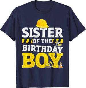 Sister of birthday boy matching family construction party T-Shirt - T-Shirt | Navy