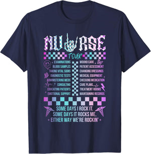 Tie Dye Nurse Skeleton Tour Somes Day I Rock It Nurse Life T-Shirt - T-Shirt | Navy